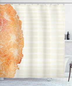 Tropical Floral Shower Curtain with Abstract Backdrop for Bathroom Decor