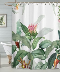 Tropical Green Leaf Shower Curtain - Botanical Floral Bath Curtain for Summer Bathroom Decor