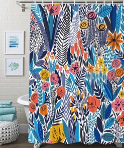 Tropical Green Leaves Art Shower Curtain for Botanical Bathroom Decor