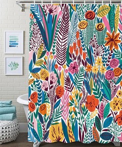 Tropical Green Leaves Art Shower Curtain for Botanical Bathroom Decor