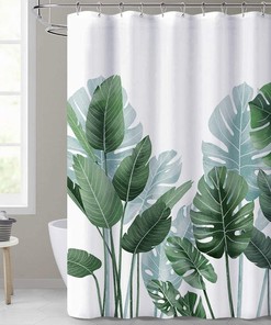 Tropical Green Leaves Bathroom Shower Curtain with Lush Banana Leaf Theme - Waterproof Bathroom Curtain