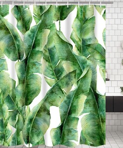 Tropical Green Leaves Bathroom Shower Curtain with Lush Banana Leaf Theme - Waterproof Bathroom Curtain