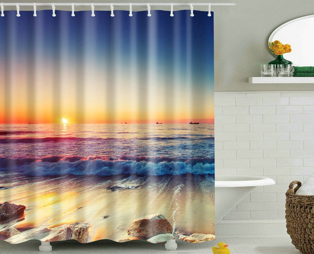 Tropical Island Beach Scene Shower Curtain for Bathroom Decor