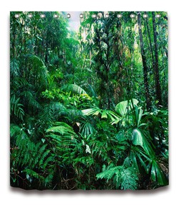 Tropical Jungle Green Leaves Shower Curtain Bathroom Decor