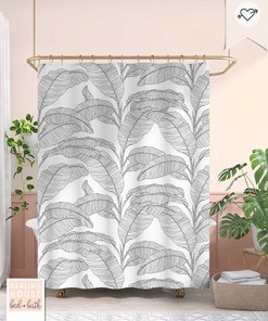 Tropical Jungle Leaf Shower Curtain with Bold Black and White Design for Funky Bathroom Decor