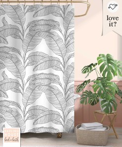 Tropical Jungle Leaf Shower Curtain with Bold Black and White Design for Funky Bathroom Decor