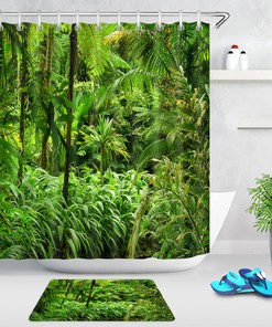 Tropical Jungle Nature View Shower Curtain Bathroom Decor 