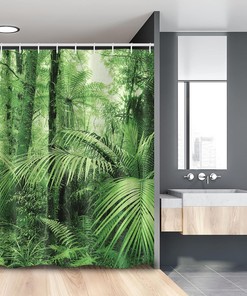 Tropical Jungle Rainforest Stall Shower Curtain with Palm Trees and Plants Print, Fabric Bathroom Decor
