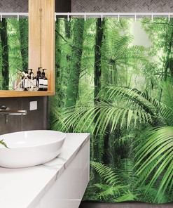 Tropical Jungle Rainforest Stall Shower Curtain with Palm Trees and Plants Print, Fabric Bathroom Decor