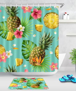 Tropical Leaves Pineapple Shower Curtain Bathroom Decor 