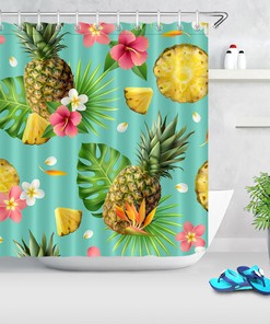 Tropical Leaves Pineapple Shower Curtain Bathroom Decor