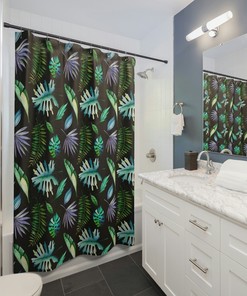 Tropical Leaves Rainforest Shower Curtain for Home Decor - Ballida Green and Blue Bath Curtain