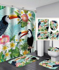 Tropical Palm Leaf Toucan Flower Shower Curtain for Home Decor
