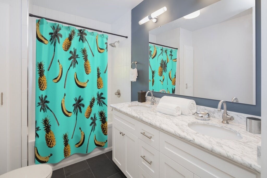Tropical Pattern Shower Curtain for a Jungle-Inspired Bathroom Decor