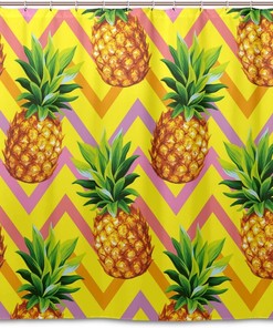 Tropical Pineapple Chevron Waterproof Bathroom Shower Curtain Home Decor