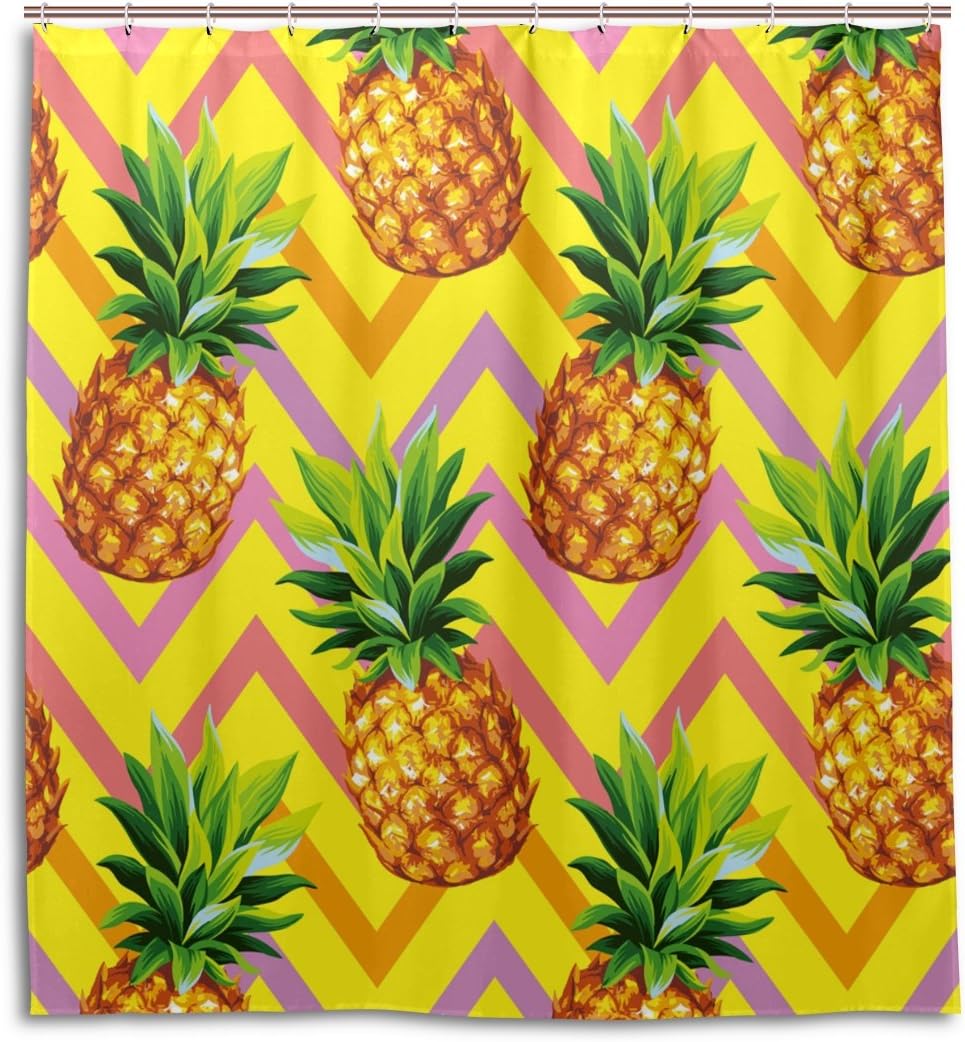 Tropical Pineapple Chevron Waterproof Bathroom Shower Curtain Home Decor
