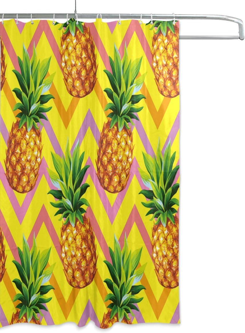 Tropical Pineapple Chevron Waterproof Bathroom Shower Curtain Home Decor