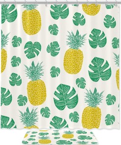 Tropical Pineapples Leaves Bathroom Shower Curtain - Waterproof Fabric