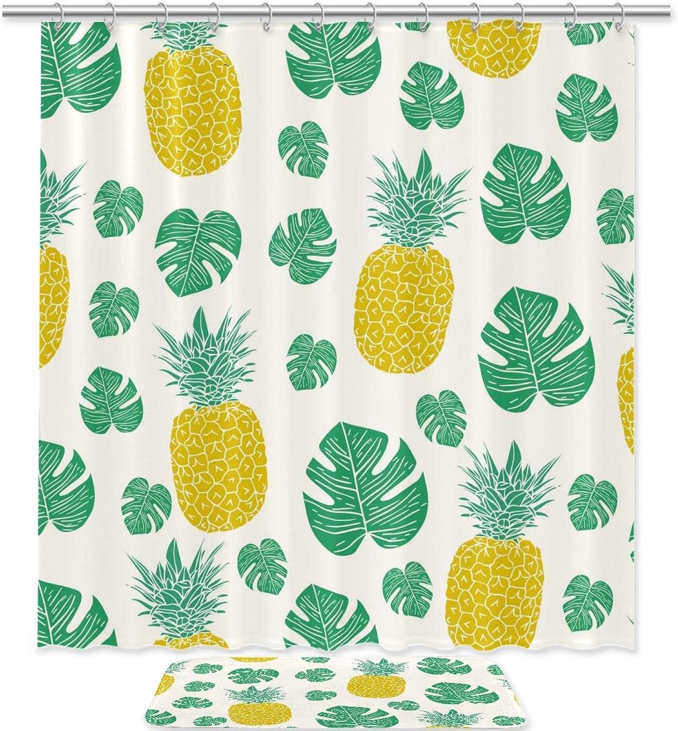 Tropical Pineapples Leaves Bathroom Shower Curtain - Waterproof Fabric