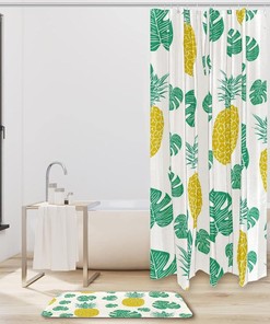 Tropical Pineapples Leaves Bathroom Shower Curtain - Waterproof Fabric