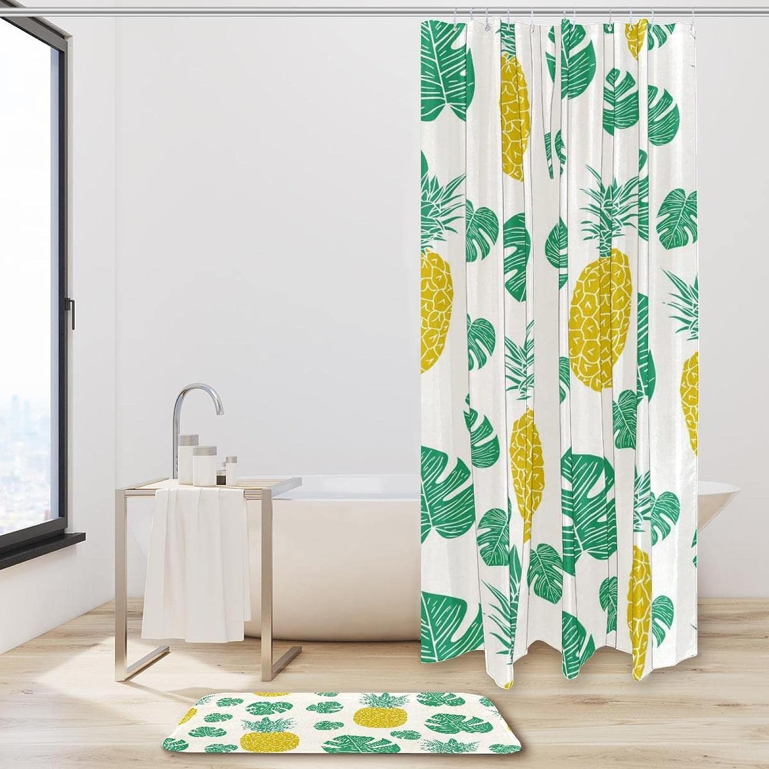 Tropical Pineapples Leaves Bathroom Shower Curtain - Waterproof Fabric