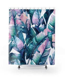 Tropical Pink Green Blue White Unique Designer Shower Curtain for Modern Bathrooms