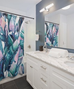 Tropical Pink Green Blue White Unique Designer Shower Curtain for Modern Bathrooms