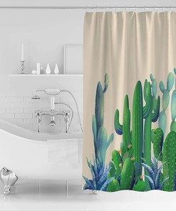 Tropical Plant Cactus Succulent Washable Curtains for Bathtubs with Rings Waterproof Shower Bathroom Curtain - Bathroom Decor