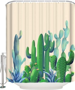 Tropical Plant Cactus Succulent Washable Curtains for Bathtubs with Rings Waterproof Shower Bathroom Curtain - Bathroom Decor