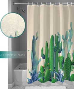 Tropical Plant Cactus Succulent Washable Curtains for Bathtubs with Rings Waterproof Shower Bathroom Curtain - Bathroom Decor