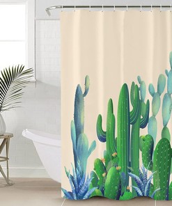 Tropical Plant Cactus Succulent Washable Curtains for Bathtubs with Rings Waterproof Shower Bathroom Curtain - Bathroom Decor