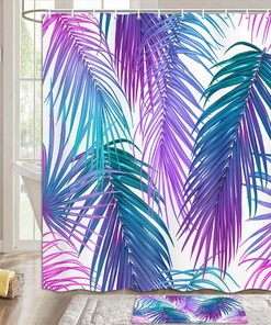Tropical Plant Leaves Shower Curtain, Blue Purple, Bathroom Decor Fabric