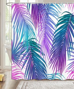 Tropical Plant Leaves Shower Curtain, Blue Purple, Bathroom Decor Fabric
