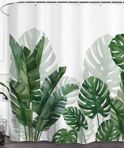 Tropical Plant Shower Curtain - Banana Monstera Leaf Palm Tree Bath Curtain for Summer Bathroom Decor