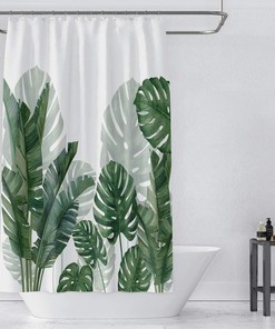 Tropical Plant Shower Curtain - Banana Monstera Leaf Palm Tree Bath Curtain for Summer Bathroom Decor