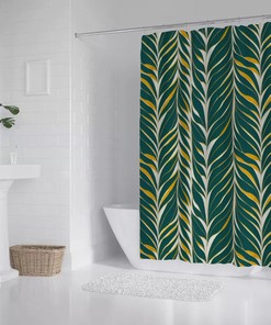 Tropical Plants Boho Shower Curtain, Palm Leaves and Watercolor, Bath Waterproof Bathroom Curtain