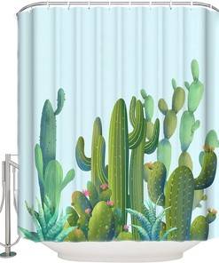 Tropical Plants Cactus Succulents Shower Curtain - Home Decor Bathroom Curtain