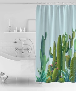 Tropical Plants Cactus Succulents Shower Curtain - Home Decor Bathroom Curtain