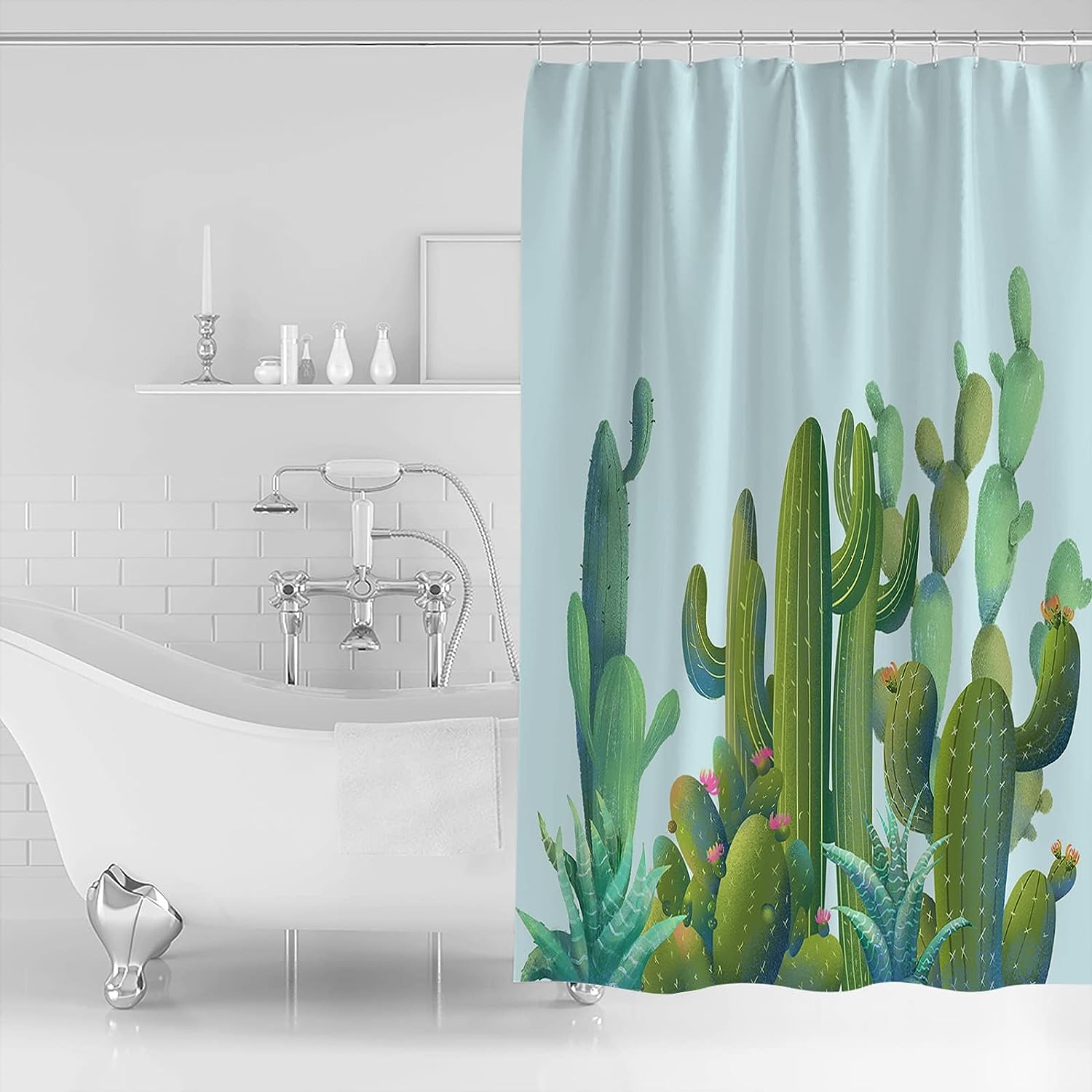 Tropical Plants Cactus Succulents Shower Curtain - Home Decor Bathroom Curtain