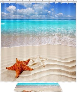 Tropical Seashell Starfish Shower Curtain for Bathroom Decor