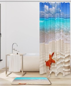 Tropical Seashell Starfish Shower Curtain for Bathroom Decor