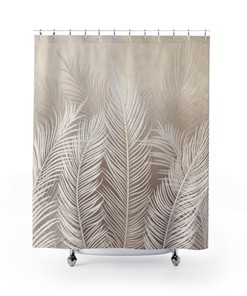 Tropical Shower Curtain in Beige and White - Perfect for Beach Bathroom Decor