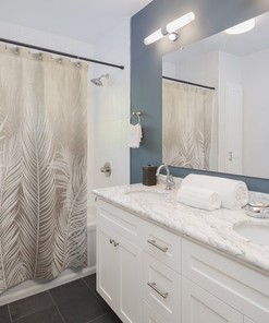 Tropical Shower Curtain in Beige and White - Perfect for Beach Bathroom Decor