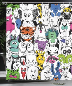 Tropical Zoo Animals Psychedelic Shower Curtain Bathroom Decor