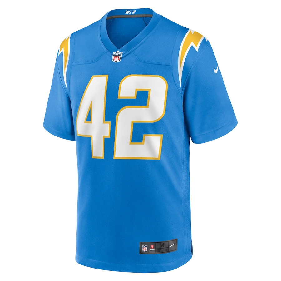 Troy Reeder 42 Los Angeles Chargers Game Jersey - Powder Blue