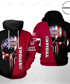 Troy Trojans NCAA US Flag Skull 3D Hoodie
