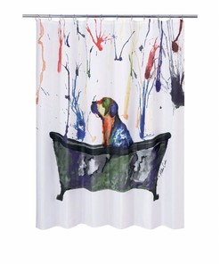 Tub Dog Shower Curtain - Colorful Bathroom Decor 