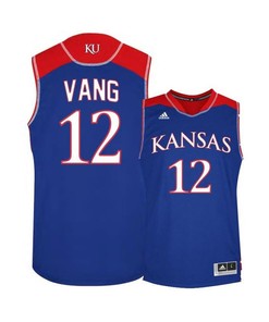 Tucker Vang 12 Kansas Jayhawks Basketball Men Jersey - Blue