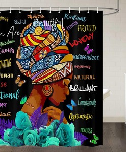 Turquoise Blue African American Shower Curtain - Modern Black Queen Incentive Words Fabric Bath Decor