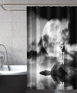 Twilight Majesty - 3D Moon Wolf Shower Curtain - Waterproof Fiber for Bathroom and Home Decor
